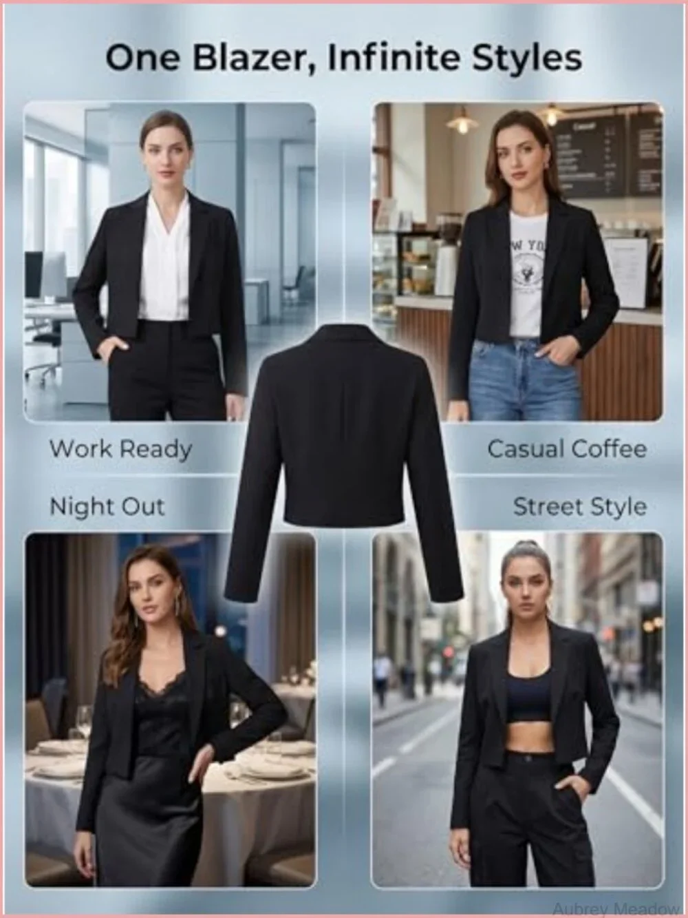 Casual Open Front Cropped Blazer Jacket Long Sleeve Notch Lapel Women